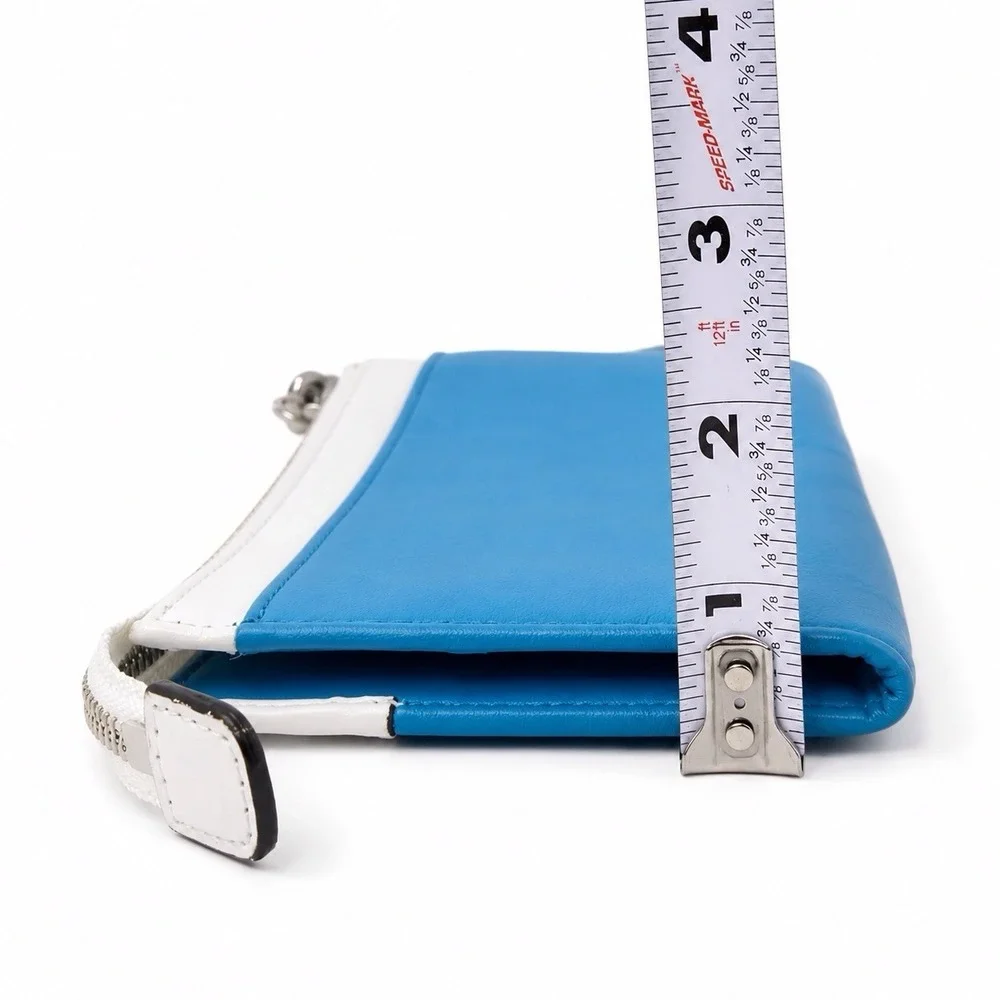 Coach Blue White Leather Wristlet Wallet Clutch Silver Hardware